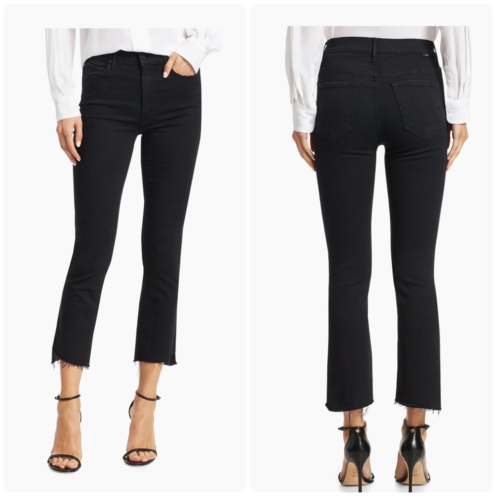 MOTHER The Insider Mid-Rise Frayed Step-Hem Stretch Crop Jeans W25 Black